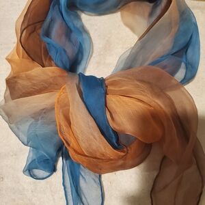 Chic silk sheer scarf in blue and amber